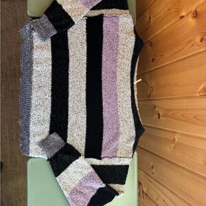 Free People Black and Lavender Striped Sweater